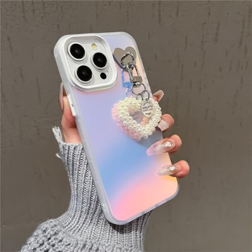 YOGISU Matte Laser Case For iPhone 11 Pro 12 13 14 15 Pro Max X Xs Max Xr 7 8 Plus Pearl Love Pendant Aurora Hard Slim Cover,White AX,For iPhone 13 Pro