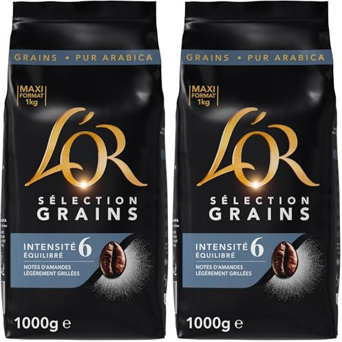 L'OR, 1kg Café en Grains Sélection, 100% Arabica, Intensité 7, 1kg (Lot de 2)