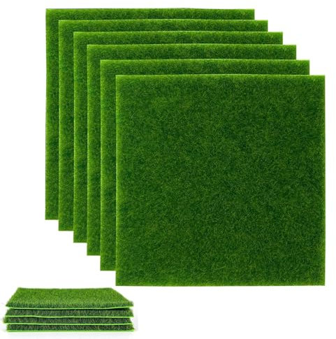6 Pcs Fake Grass, Grass Mat, Model Grass, Artificial Grass Mat, 15cm X 15cm Miniature Lawn Life-Like Fairy Artificial Grass Garden Mat, Mat Miniature Garden Ornament Dollhouse Decoration