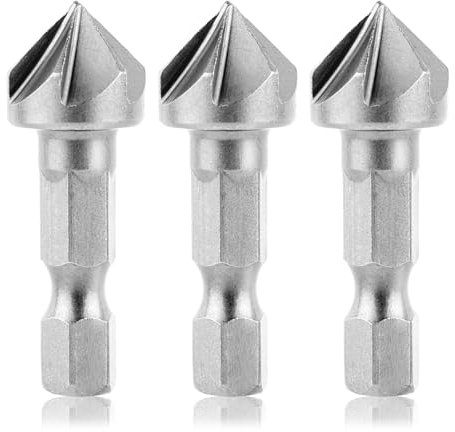 3-tlg Kegelsenker-Set Senkbohrer Holz Kegelsenker Senker Entgrater Set mit Metall Senker Sechskantschaft 90° Fasenwerkzeug Für das Senken von Bohrlöchern in Holz, NE-Metall und Kunststoff
