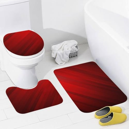 Badezimmerteppich-Set, 3-teilig, Badematte mit U-förmiger Kontur, WC-Vorleger, rutschfeste Bodenmatte, saugfähige Mikrofaser, rote Streifen, Badteppiche für Badezimmer, Badewanne, Duschvorleger,