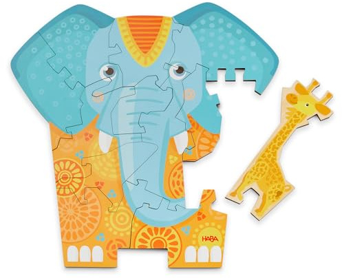 HABA 2-in-1 Elefant Puzzle: Beidseitiges Holzpuzzle mit afrikanischen Tiermotiven – Fördert Kreativität & Motorik – Montessori-Spielzeug für Kinder ab 3 Jahren – 2011068001