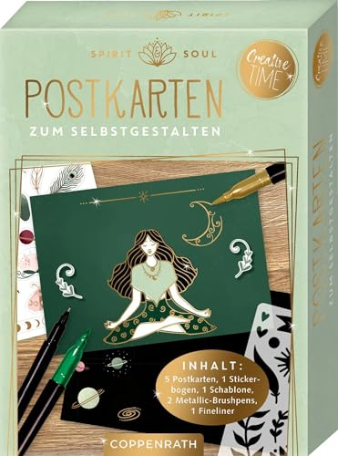 Postkarten zum Selbstgestalten: Spirit & Soul: Alles-drin-DIY-Set mit 5 Postkarten, 3 Stiften, Schablone und Stickersheet für kreatives Gestalten