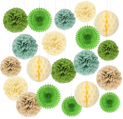 Pompons Deko Grün – 20 Stück Papierblumen zum Aufhängen, Bride to Be & Hochzeitsdeko, Petersilienhochzeit Deko & Geburtstagsdeko Frauen, Partyartikel für Taufe & Verlobung