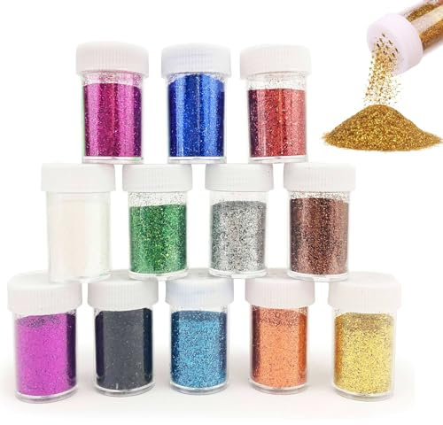 12 Farben Glitzer Basteln,Ungiftiges Glitter Pulver FüR Glitzer Zum Basteln,Glitzerpulver Zum Basteln Set,Geeignet FüR Heimwerkerarbeiten,VerschöNerung Von NäGeln,KöRper,Haaren,Urlaubsparty-Kunst