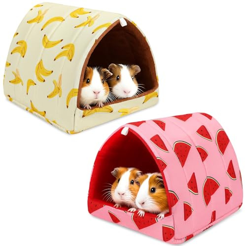 UPINS 2 Pack Guinea Pig Bed, Guinea Pig Hideout Washable Small Animal House Cage Accessories for Dwarf Rabbits Chinchillas Hamsters Hedgehogs Ferrets Bearded Dragons and Rats