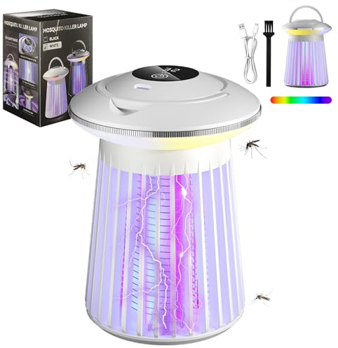 Insektenvernichter Elektrisch,Mückenfalle mit UV-Licht und Bunte Lichter,Mückenlampe,Tragbare Insektenvernichter Mückenschutz Wiederaufladbar,Mücken Killer für Innen-Außenbereich(Weiße)