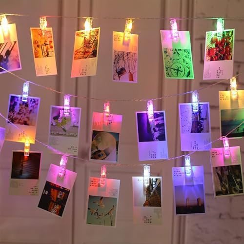 ENLACE Foto Lichterkette mit Klammern, 3M 20 LED Fotoclips Lichterkette Batteriebetrieben, Bunt Lichterketten Bilder für Zimmer, Wohnzimmer, Hochzeiten, Weihnachten, Party Deko