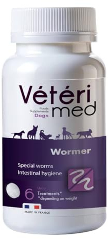 Vétérimed - Comprimés vermifuges naturels pour l'hygiène intestinale des Chiens - Agit sur Tous Types de vers - Fabriqué en France - 15 comprimés - Version Anglaise