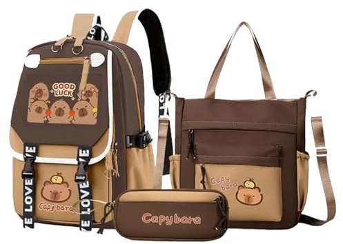 Generiska skolryggsäckar för flickor, Capybara bookbag set lätt, inklusive Messenger Bag och pennfodral, för junior högtonåringar barn pojkar flickor daglig användning resa skola Essentials