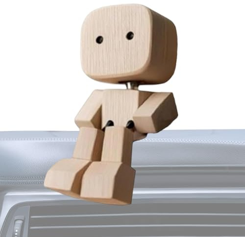 qixeuoa Wackelnder Holzmann Figur | Auto Dekofigur für Armaturenbrett - Kreative Deko Für Schlafzimmer Auto Bücherregal Schreibtisch Wohnzimmer
