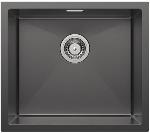 CECIPA Lavello Nero Antracite 50x44cm, Lavello Cucina in Acciaio Inox Angolare, Lavello Cucina in Acciaio Inox Lavello da Incasso Piccolo incluso Sifone, Lavabo Cucina da 50cm di Altezza senza