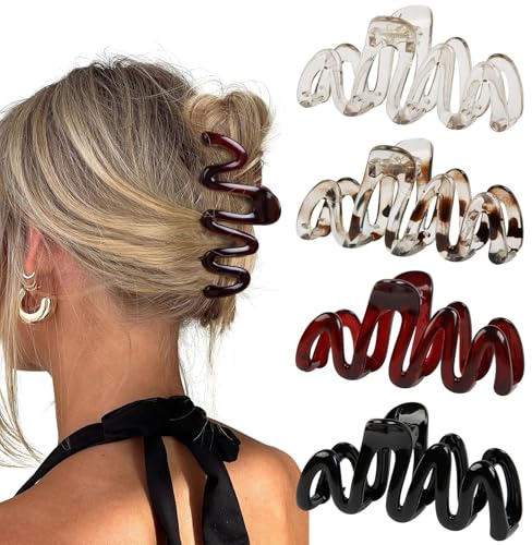 Calkkrer 4 Stück Wellen Haarklammern Für Frauen, Große Entenschnabel Haarspangen, Flach Und rutschfest, Haarschmuck Für Dickes Haar, Niedliche Haarclips