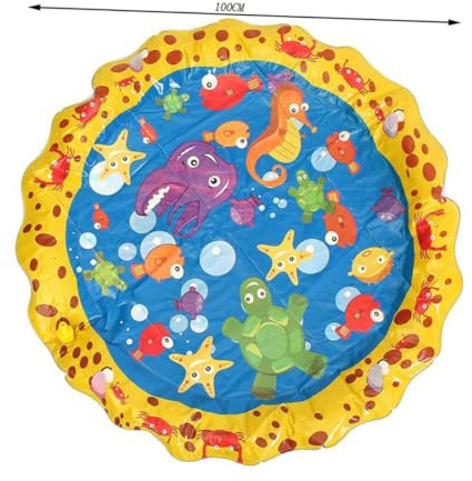 SOPOTUTU Colorful Inflatable PVC Water Mat with Cartoon Sprinkler Pad for Outdoor Garden Pool Play Thickened Design for Safe Water Foldable and Portable Summer Play Mat for Pets