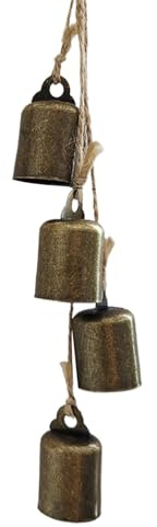 Hexenglocken Zum Schutz - Türklinkenaufhänger | NatüRliche Hexenglocke - Handgefertigte Eisen Türglocke Mit 4 Bronze Glocken, Länge 46cm, Glocke 2,6x4,3cm, Rustikale Dekoration Für Haustür & Garten
