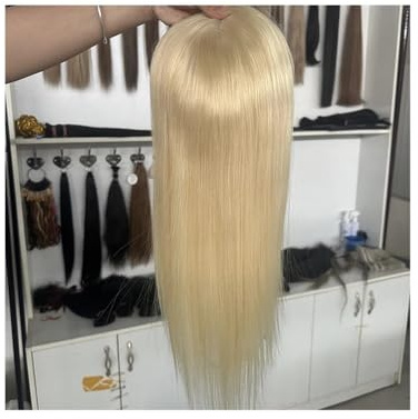 5x5 Zoll MONO Echthaar-Topper for Frauen, Monofilament-PU-Toupet mit PU um Clips in Echthaar-Extensions, hellblondes Haar Haar Extensions(14 inch)