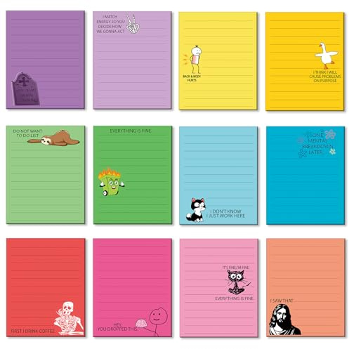 Wonninek Funny Sticky Note, 12Pads 7.6 x 10cm Novelty