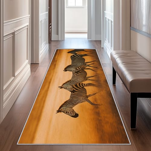 Generisch Läufer Flur Zebra, Waschbarer Teppich Läufer Afrikanisches Wildtier 60x180, Küchenteppich, Eingangsbereich, Bettvorleger, Schlafzimmer Deko, rutschfest, Kurzflor i821