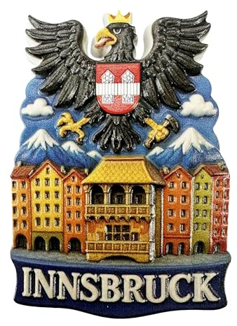 Kühlschrankmagnet Souvenir 3D Stadtmotiv mit Wahrzeichen, Alpen & Adler Motiv – Reiseandenken, Mitbringsel & Geschenkidee aus Österreich – Innsbruck