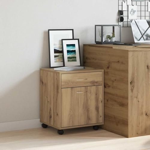 Fecpoo Rullcontainer, träbaserade artisan-ek 45 x 38 x 54 cm, mobil med 4 hjul (2 låsbar) för kontor, sovrum och kök