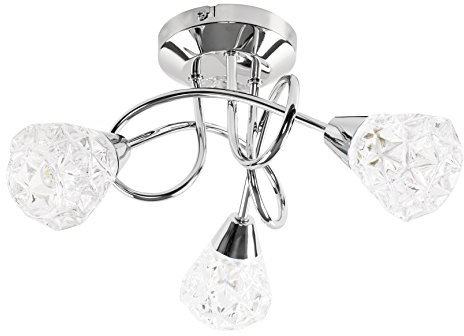 MiniSun | Modern 3 Way Crossover Silver Chrome Ceiling Light with Diamond Effect Glass Shades | Pendant Lights, Home Décor & Improvement Essential