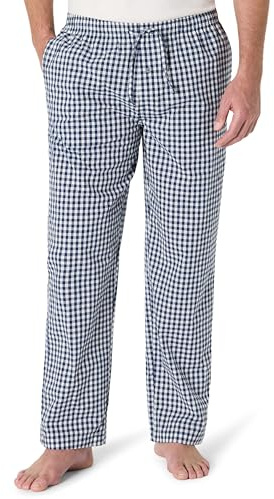 Amazon Essentials Pantaloni Pigiama in Popeline di Cotone dalla Linea Dritta con Coulisse ed Elastico in Vita Uomo, Blu Marino Bianco Percalle, XL