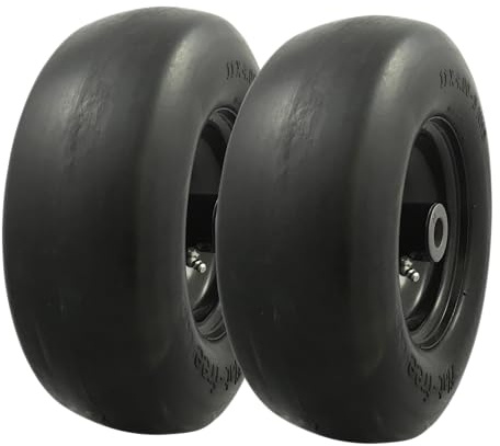 MARASTAR 00232-2PK Lot de 2 pneus et roues universels à ajustement plat 11 x 4.00-5, pneus de rechange pour tondeuse à gazon zéro virage, bande de roulement lisse, kit d'adaptateur inclus, lot de 2