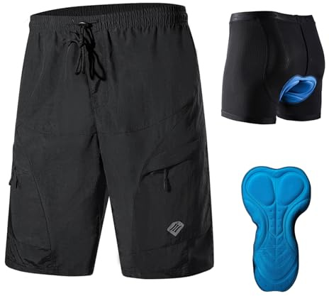 Santic Pantalon Corto Ciclismo Hombre Pantalon Bicicleta Hombre MTB Pantalones Ciclista Acolchado con Calzoncillos Ciclismo con Badana Negro EU M