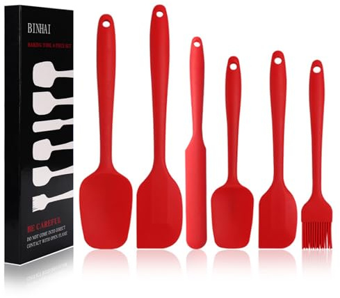 BINHAI Juego de espátulas de silicona de – Rojo 6 piezas de espátula de goma antiadherente con núcleo de acero inoxidable – Espátula resistente al calor utensilios de cocina para cocinar