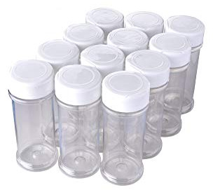 12 Pack of 6 Oz. Empty Clear Plastic Spice Bottles with White Sprinkle Top Lids For Storing and Dispensing Salt, Sweeteners and Spices - Food-Grade Spice Jars for Kitchen and Home Spice Organization