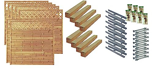TETZNER & JENTZSCH Zäune Memphis 5 I Sichtschutz Zaun 180 x 180 cm Graugrün I Gartenzaun aus Holz für den Sichtschutz I Zaun mit Lamellenwand I Gartenzaun Komplettset mit Trennwand für den Windschutz