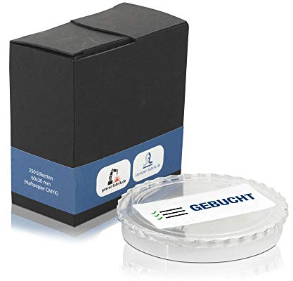 stempel-fabrik – “GEBUCHT” Aufkleber im Spenderkarton – 250 Stück Buchungsaufkleber á 60 x 30 mm für Rechnungen, Belege & anderen Dokumente – selbstklebende Lagertext Etiketten für Buchhaltung & Co