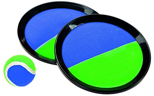 Smart-Planet Klettball-Fangspiel 2 x Fangscheibe Ø ca. 19 cm Set - 1 Ball Ø ca. 6 cm Strandspiel Set für Kinder Tennisball mit Klettteller - Strand