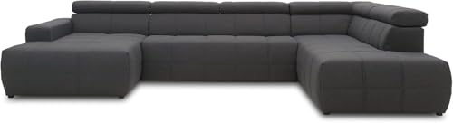 DOMO. collection Sofa Brandon, Wohnlandschaft mit Rückenfunktion und Sitztiefenverstellung Couch in U-Form, Polstergarnitur 359 x 228 x 80 cm (BxTxH), dunkelgrau | Longchair links mit Sitztiefenverstellung, mit Sitzfunktion und U-Form für hohen Komfort, 359 x 228 x 80 cm (BxTxH)