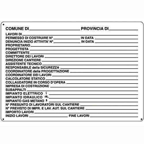 CARTELLO SEGNALETICO - Cartello Per Cantieri Concessione Edilizia - Con Adesivo in Vinile e Pannello in Forex (Pannello 5mm Stampato)