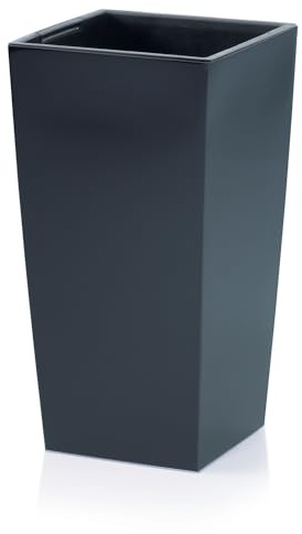 Pot de fleurs pour plantes DURS grand H61 lisse pour l'intérieur, carré, haute Noir, 49 L, 32,5 x 32,5 x 61 cm, design moderne, en plastique pour le balcon, gris, anthracite