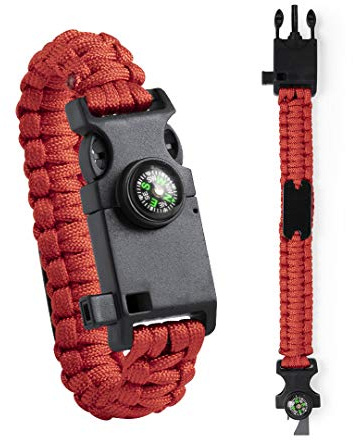 Pulsera Paracord Supervivencia, Camuflaje Supervivencia Pulsera con Pedernal + Brújula + Cuchillo + Silbato + abridor, para Caminatas en Canchas de Camping u Otras Actividades al Aire Libre (Negro)