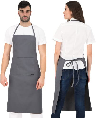 PALLTEX Borago Grembiule Cucina Donna Grembuile Cucina Uomo per Cucinare, Fai da te, Pittura, Cottura a norma EN ISO 13688, grigio