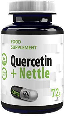 Quercetin + Brennnessel (Nettle) 500mg 120 Vegane Kapseln, Laborgeprüft, Hochdosiert, Nicht GVO, keine Füllstoffe oder Zusatzstoff