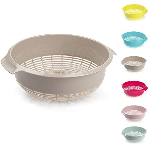Passoire en plastique de 23 cm pour le lavage des aliments, l'égouttage, les pâtes, les spaghetti, le riz, la salade, les légumes, la cuisine, les loisirs - Design 2 (taupe)