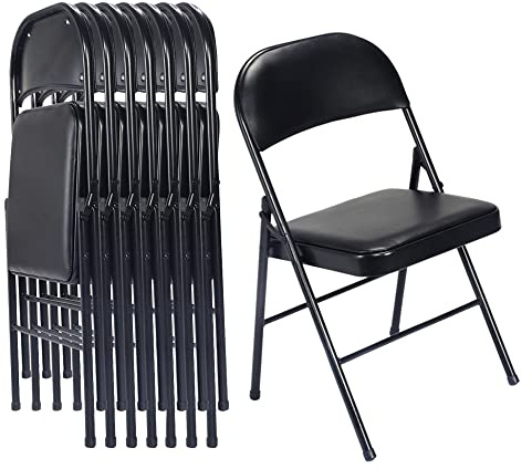 Karl home 6 Pack Black Folding Chairs with Padded Seats for Outdoor & Indoor, Portable Stackable Commercial Seat with Steel Frame for Events Office Wedding Party, 330lbs Capacity