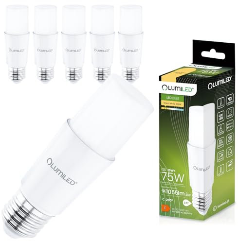 Lumiled 6x E27 LED Lampen Stabform 10W (75W) LED Stick Birnen Glühbirne 1055lm Warmweiß 3000K Maiskolben Leuchtmittel Energiesparlampe Blendfreie Beleuchtung für Leselampe T36 Stablampe