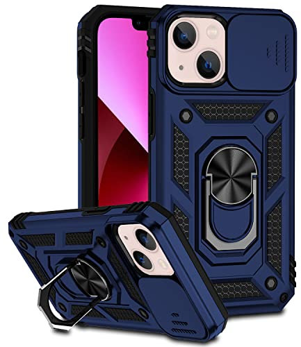 Hitaoyou iPhone 13 Mini Case with Camera Cover & Kickstand, Heavy Duty Protection, Blue