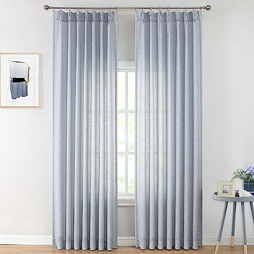 Vision Home, Tende plissettate semi-velate blu con trama filtrante della luce, 241,3 cm, per soggiorno, camera da letto, in rayon misto, con ganci, 2 pannelli, 101 x 241,3 cm (larghezza x lunghezza),