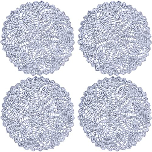 BIBITIME Lace Placemats Kitchen Dinner Table Doilies Dishes Bowl Knife Fork Mats Handmade Crochet Knitted (Style06-BrightGrey,11 in to 12 in, 4)