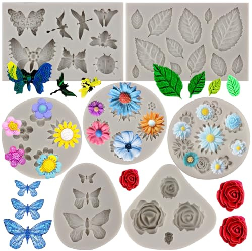 Sijiangmold Lot De 7 Moules En Silicone En Forme De Fleur Pour Décoration De Cupcakes, Bonbons, Pâte À Sucre, Fondant, Chocolat, Savon Et Cire