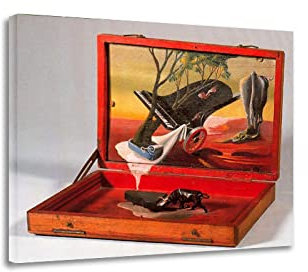 HEIMAO Surrealismus Leinwand Bilder. Oscar Dominguez Leinwandbilder. Box mit Klavier und Stier - Berühmte Ölgemälde Reproduktion für Wohnzimmer Wohnkultur 50x60cm Innenrahmen