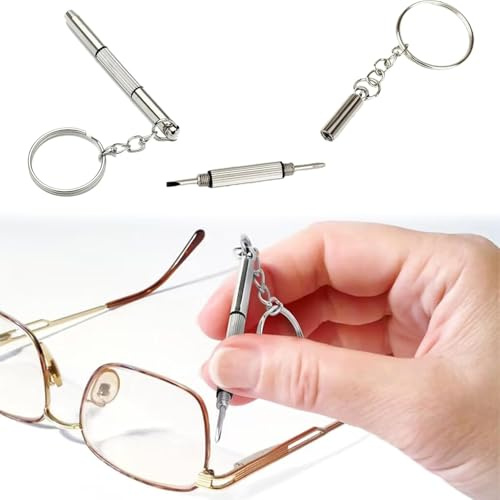 Aidi Multifunction Eyeglass Screwdriver 2 PCS Mini Hand Tool 3-in-1 Sunglass Watch Repair Kit with Keychain