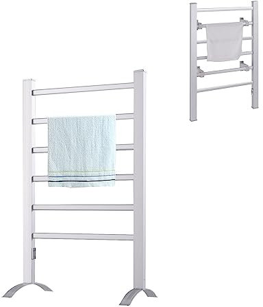Multigot Heated Towel Rail, Electric Towel Radiator with 6 Bars & 4 Non-Slip Mats, Wall Mounted & Free Standing Towel Warmer for Bathroom