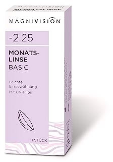 MAGNIVISION Monatslinse Basic weiche Kontaktlinsen für -1,50 Dioptrien | 1 Stück | BC 8.6 | DIA 14.2 | Kontaktlinse mit Hydrogel und UV-Filter für empfindliche Augen | ohne Konservierungsstoffe